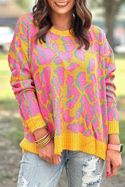 Crossed Arrows Clothing Wholesale co. - Abstract Print Ribbed Trim Baggy Sweater