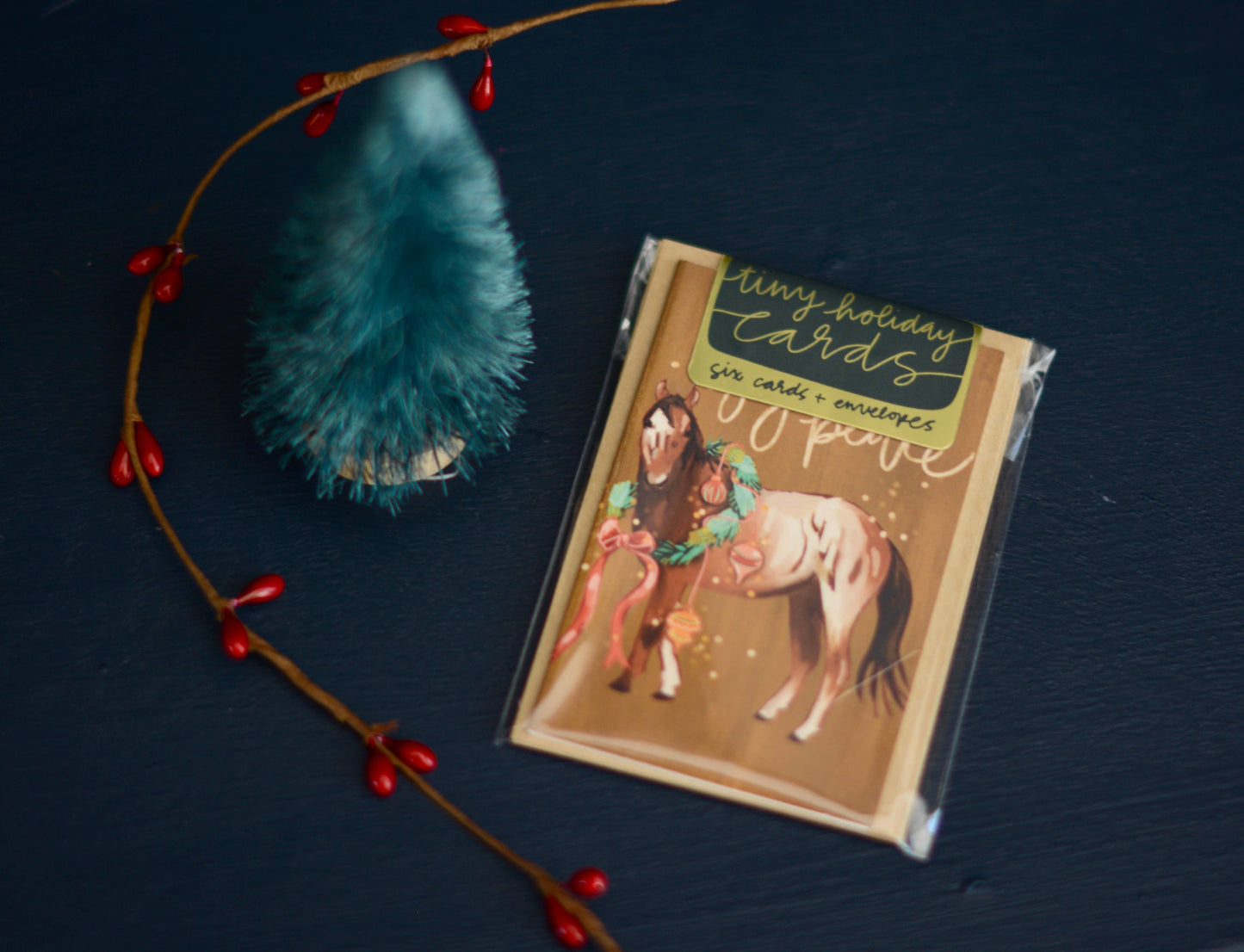 Tiny Western Holiday Christmas Card Set with Horse and Wreath