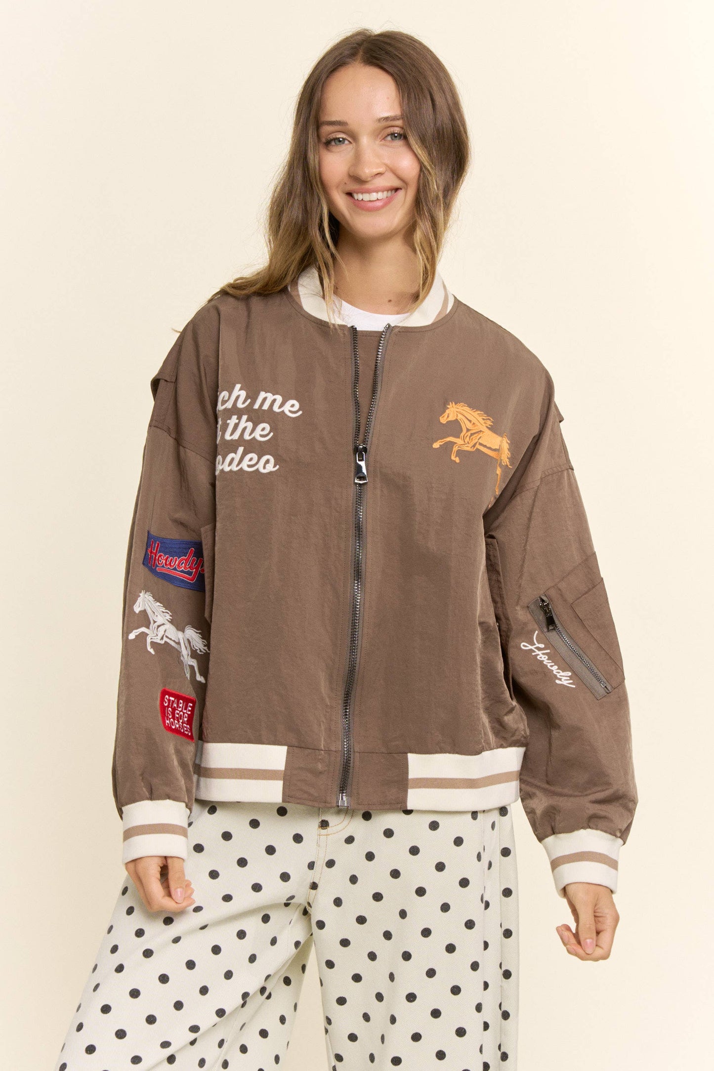 Davi & Dani - Retro Rodeo Embroidered Bomber Jacket