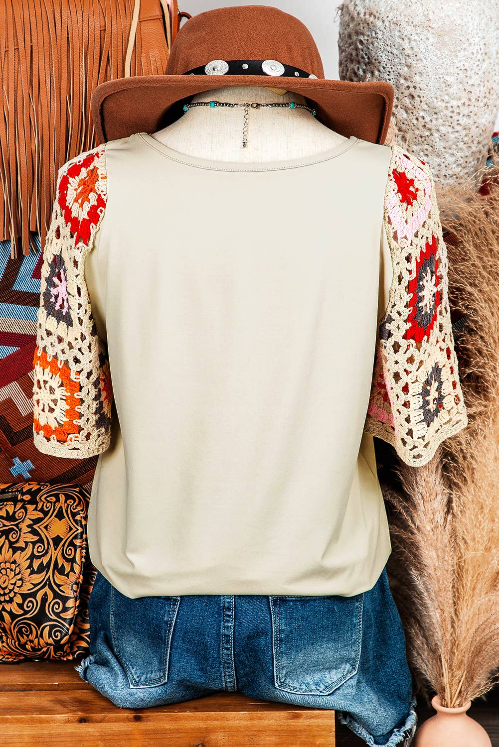 fashionworks -  Fashion-W Floral Crochet Short Sleeve Top*S-XL