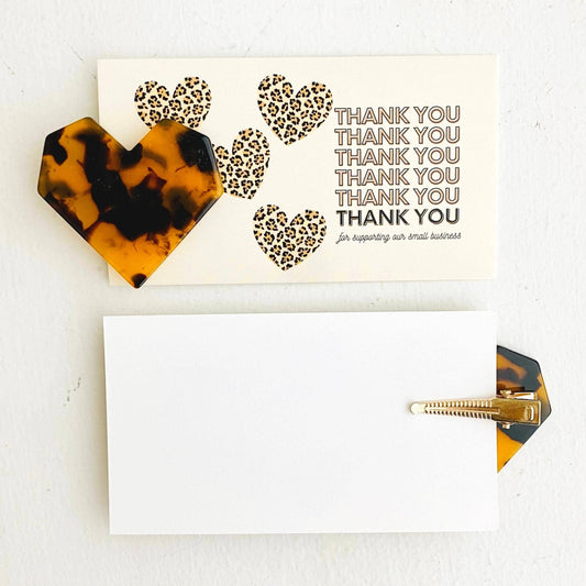 Tiny Gift Society - Thank You Gifts Leopard Heart Hair Clip | Thank You Card