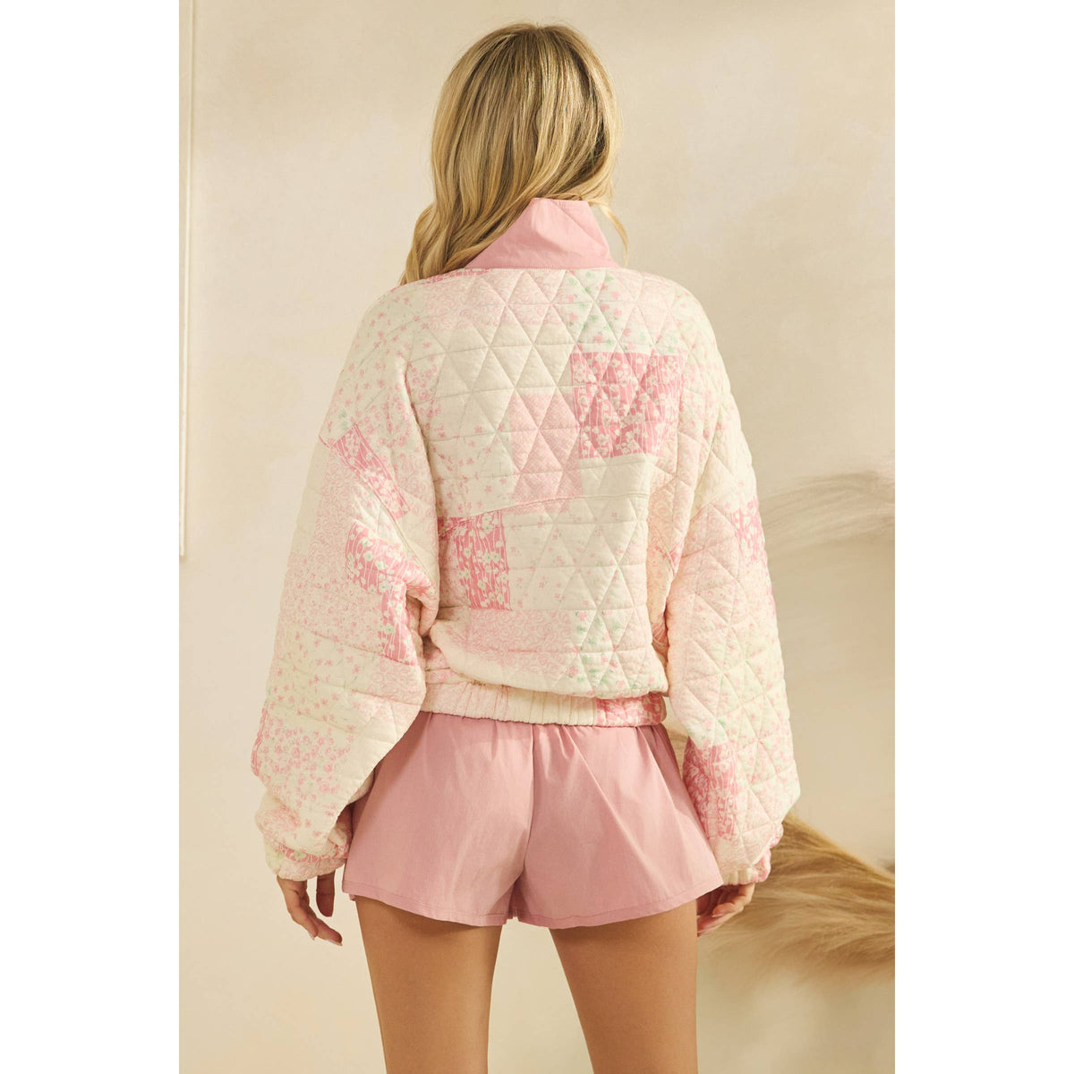 Veveret - Textured Contrast printed Quarterzip Sweater