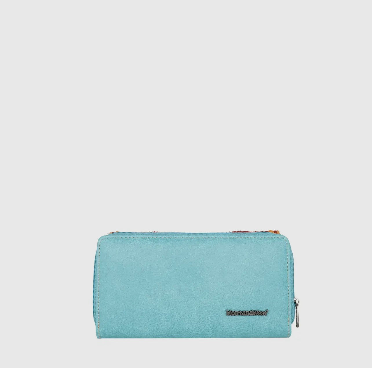 Leather Aztec Wallet - Turquoise and Red