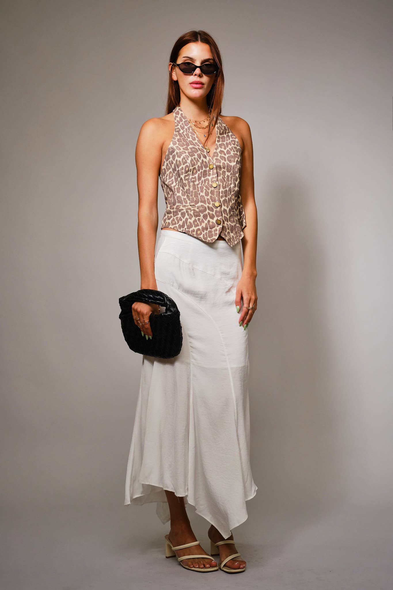 Blue B - 37014T - Leopard Soft Twill Pattern Halter Neck Vest