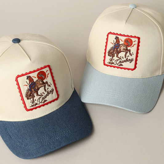 Fashion City - Detailed Cowboy Horse Embroidery Patch Denim Cap