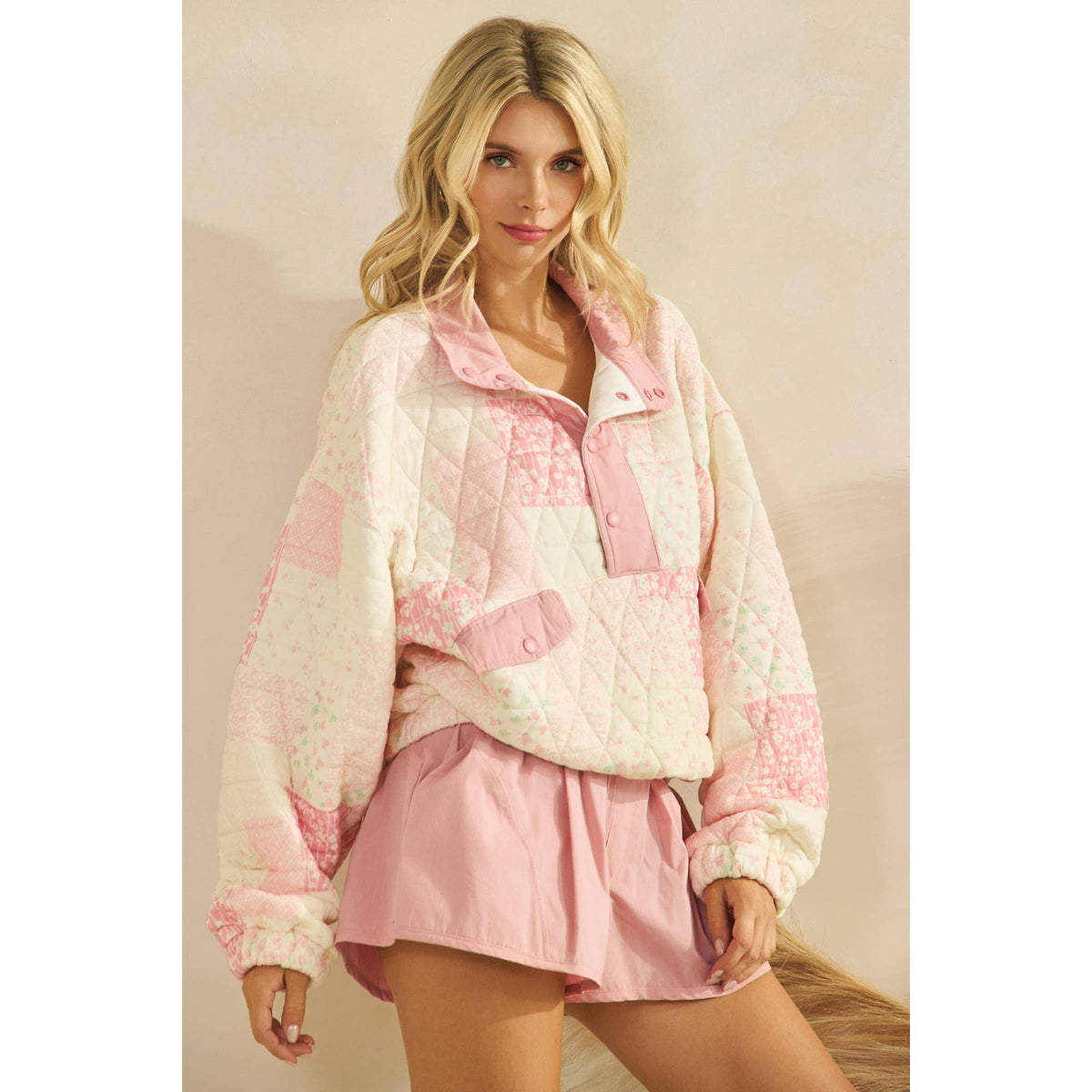 Veveret - Textured Contrast printed Quarterzip Sweater