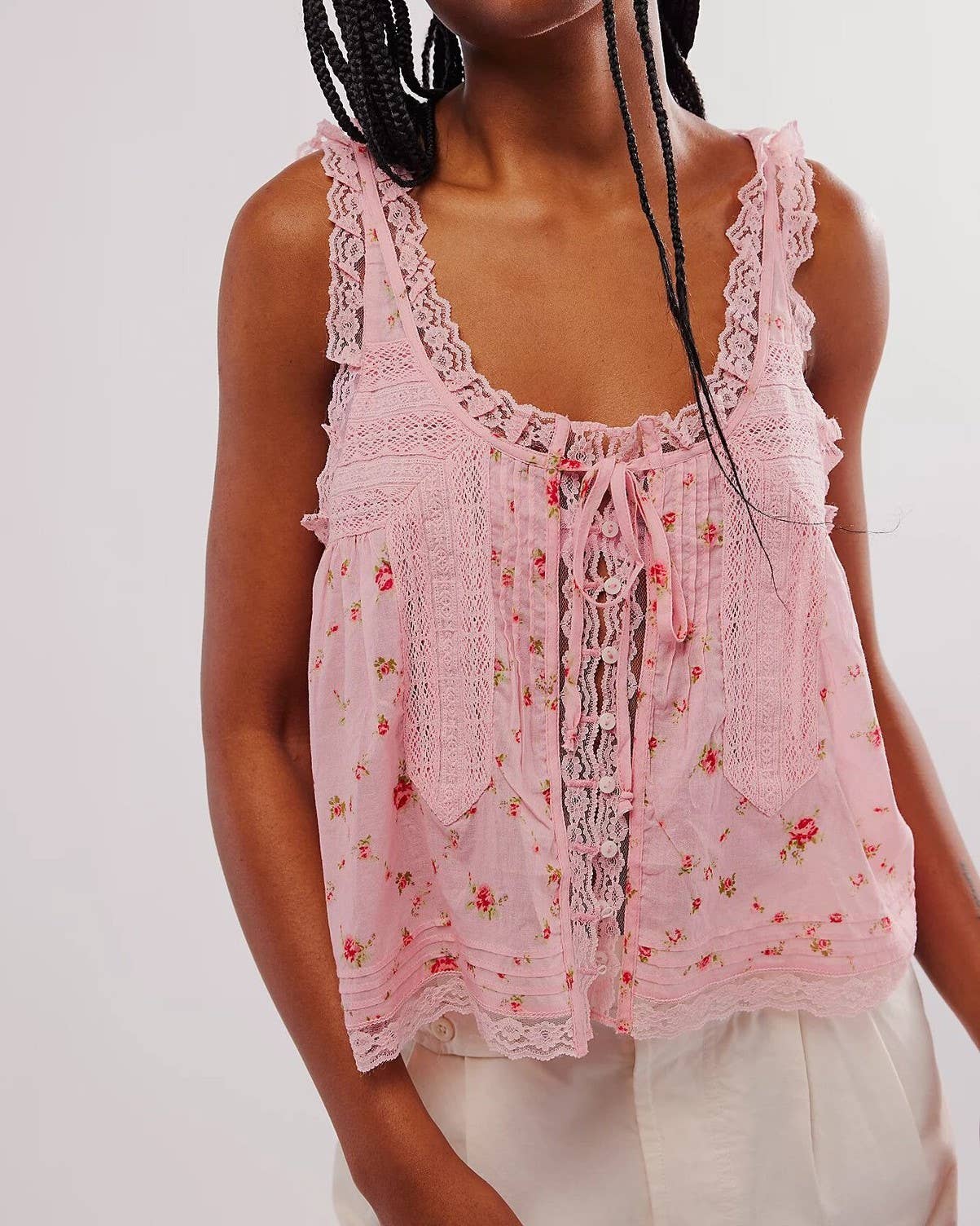 Rosa Clothing - Y2K Sexy Lace Patchwork Buttons Camisole