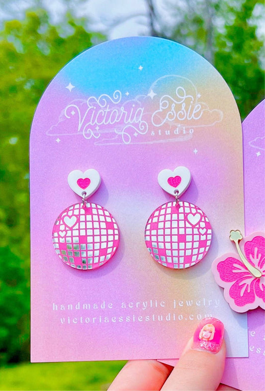 Victoria Essie Studio - Heart Disco Ball Earrings