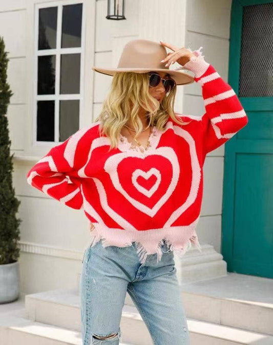 Miss Sparkling - Heart Distressed Sweater