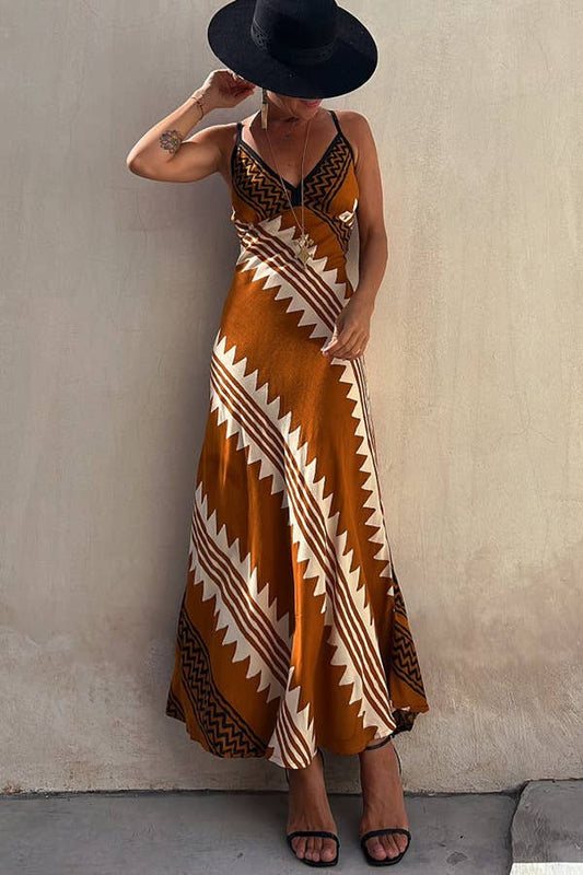 Rosa  - AztecPrint Slip Midi Dress
