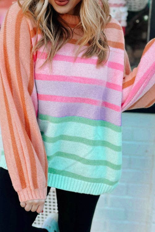 Crossed Arrows Clothing Wholesale co. - Gradient Striped Ribbed Edge Loose Sweater