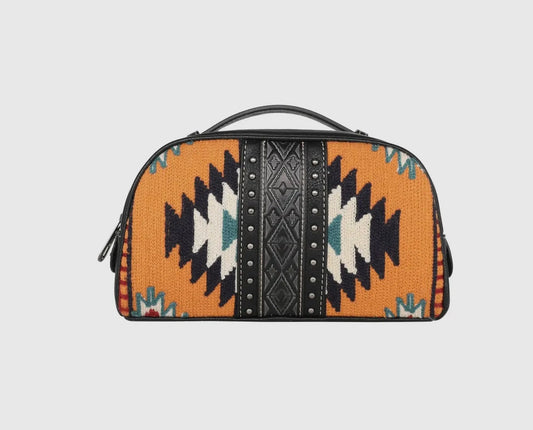 Travel Storage - leather, Aztec print - yellow and black