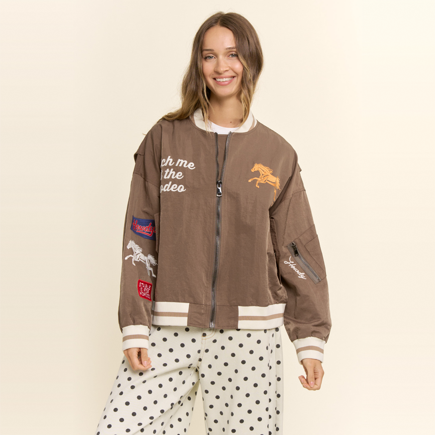 Davi & Dani - Retro Rodeo Embroidered Bomber Jacket