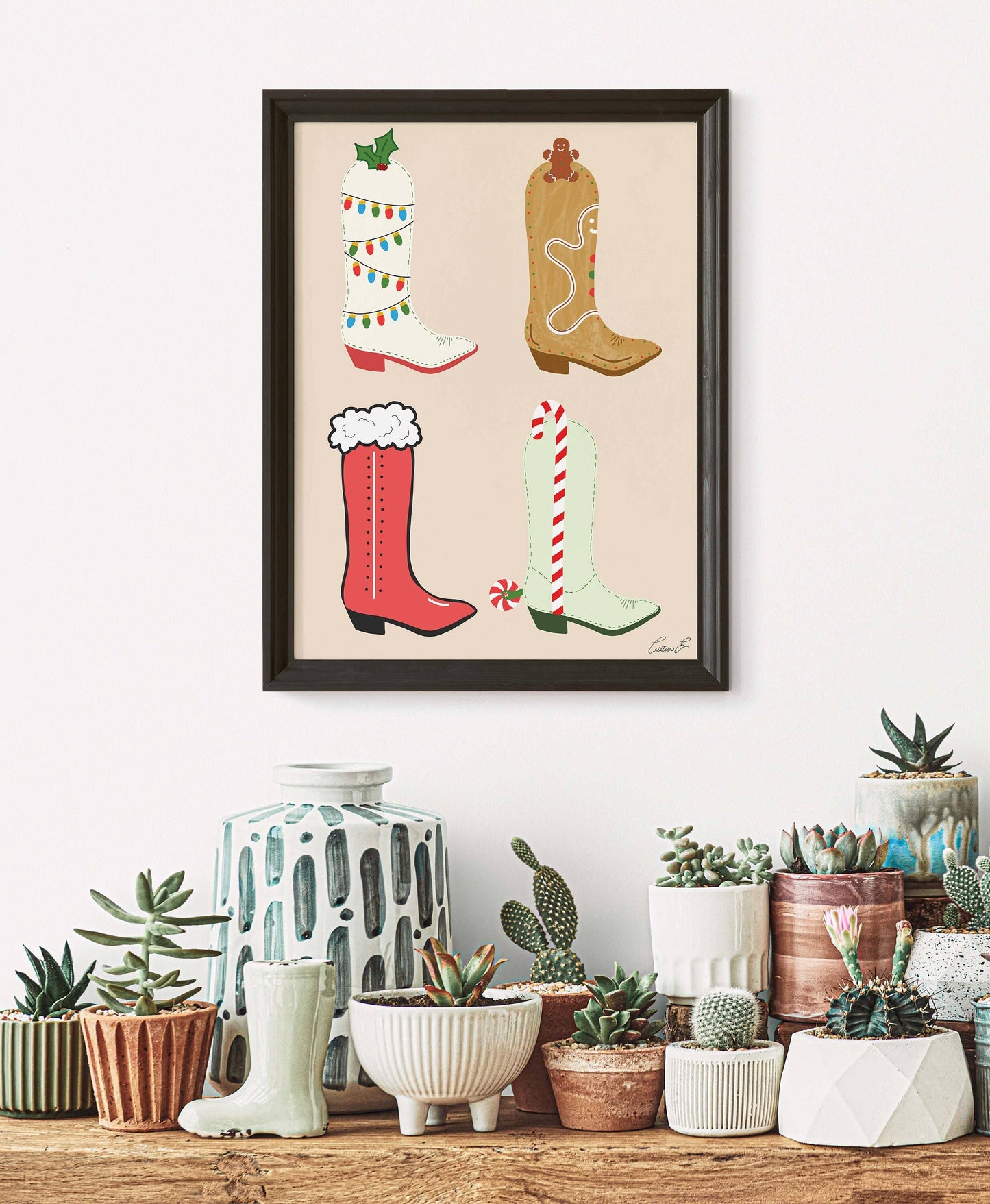 Christmas Cowboy Boots Wall Art Print | Texmas Art