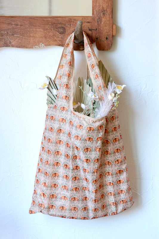 Sage Brush Botanical Bison Western Reusable Tote Bag