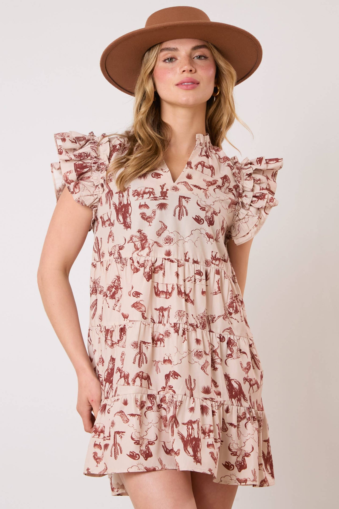 Western Print Sleeveless Mini Dress -