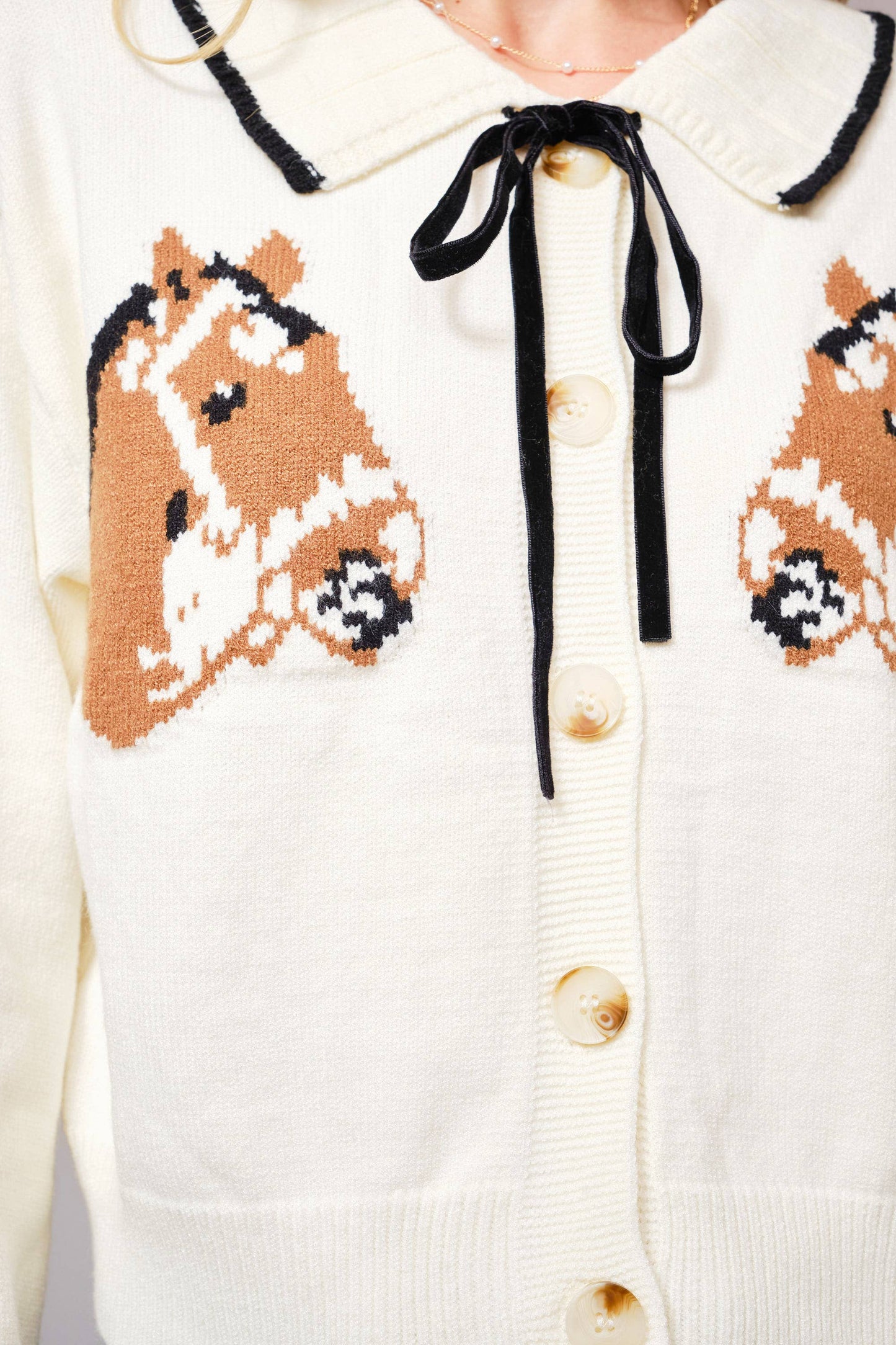 Blue B - 52104W - Horse Face Bow Tie Knit Cardigan