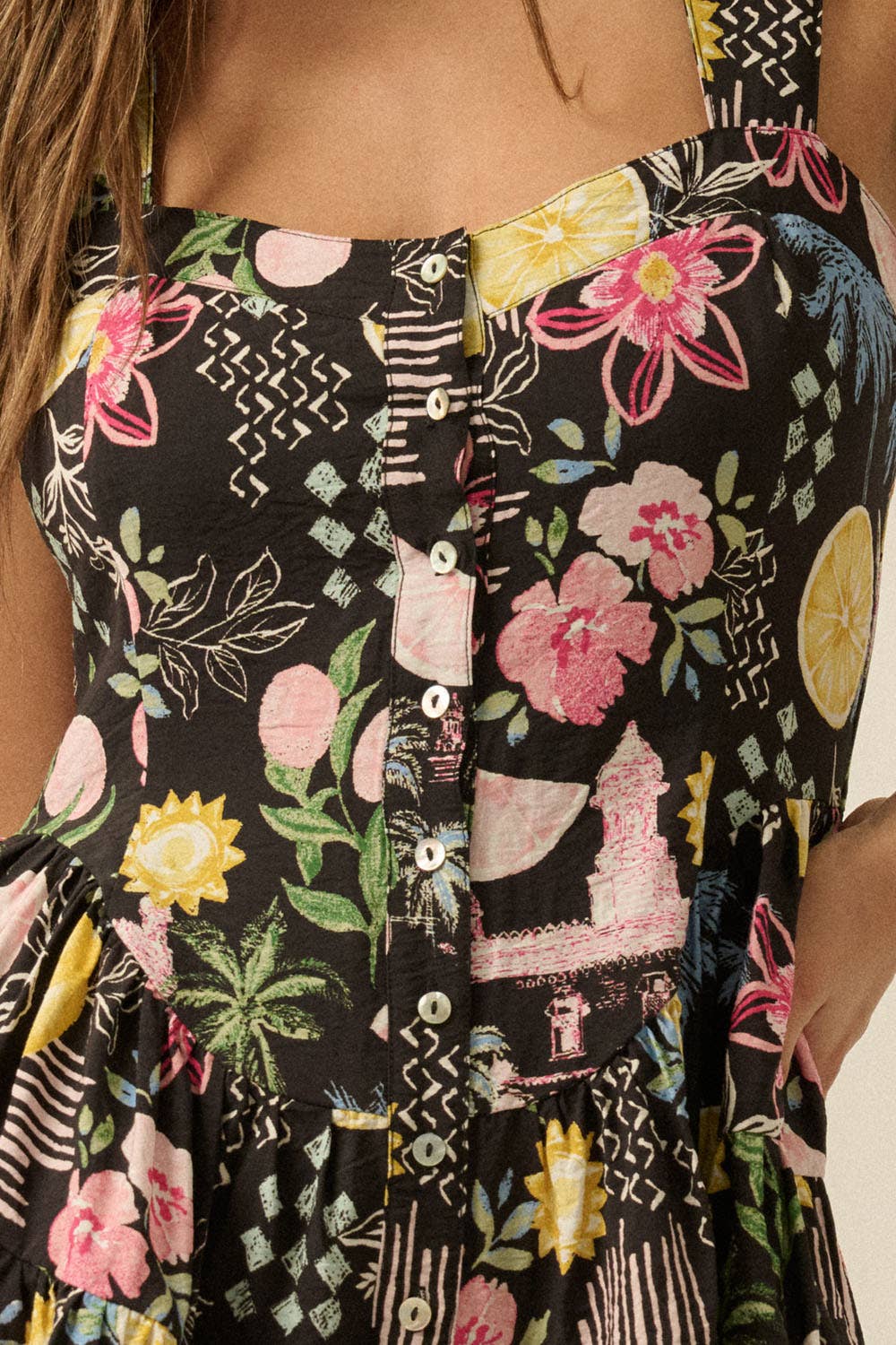 Promesa USA - Tropical Floral-Print Tiered Ruffle Sleeveless Romper