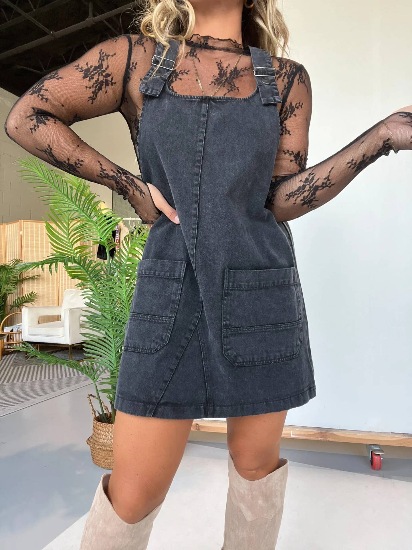 Rosa Clothing - Western cowgirl Style denim shortall overalls dress