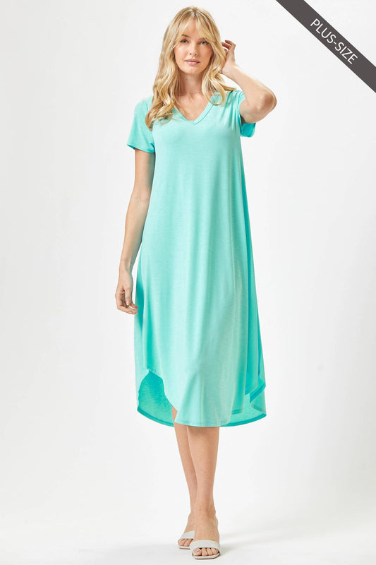 PLUS SIZE Beautiful Solid Midi Dress With Dolphin Hemline