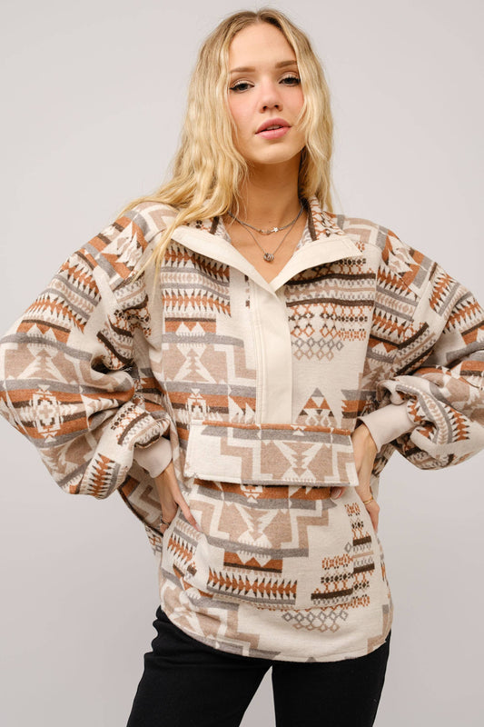 Blue B - 33097J - Aztec Jacquard Mock Neck Pullover