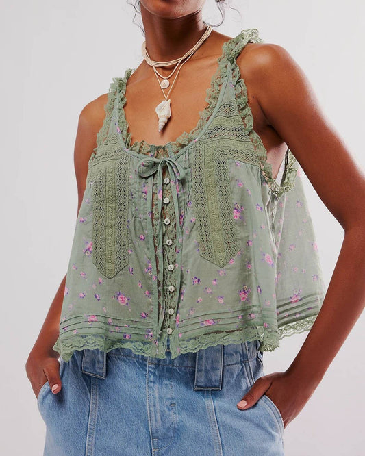 Rosa Clothing - Y2K Sexy Lace Patchwork Buttons Camisole
