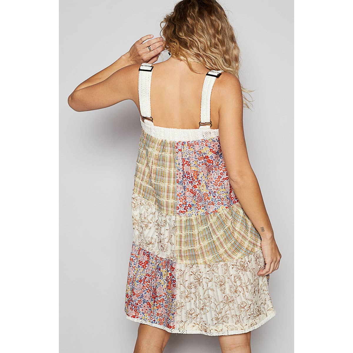 Pol Clothing - Vintage washed plaid patch casual midi dress