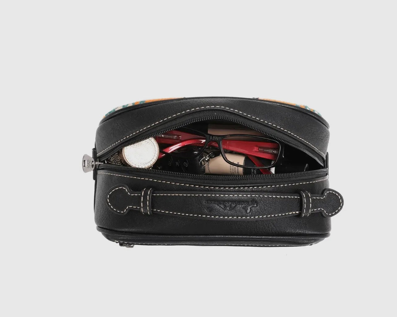 Travel Storage - leather, Aztec print - yellow and black