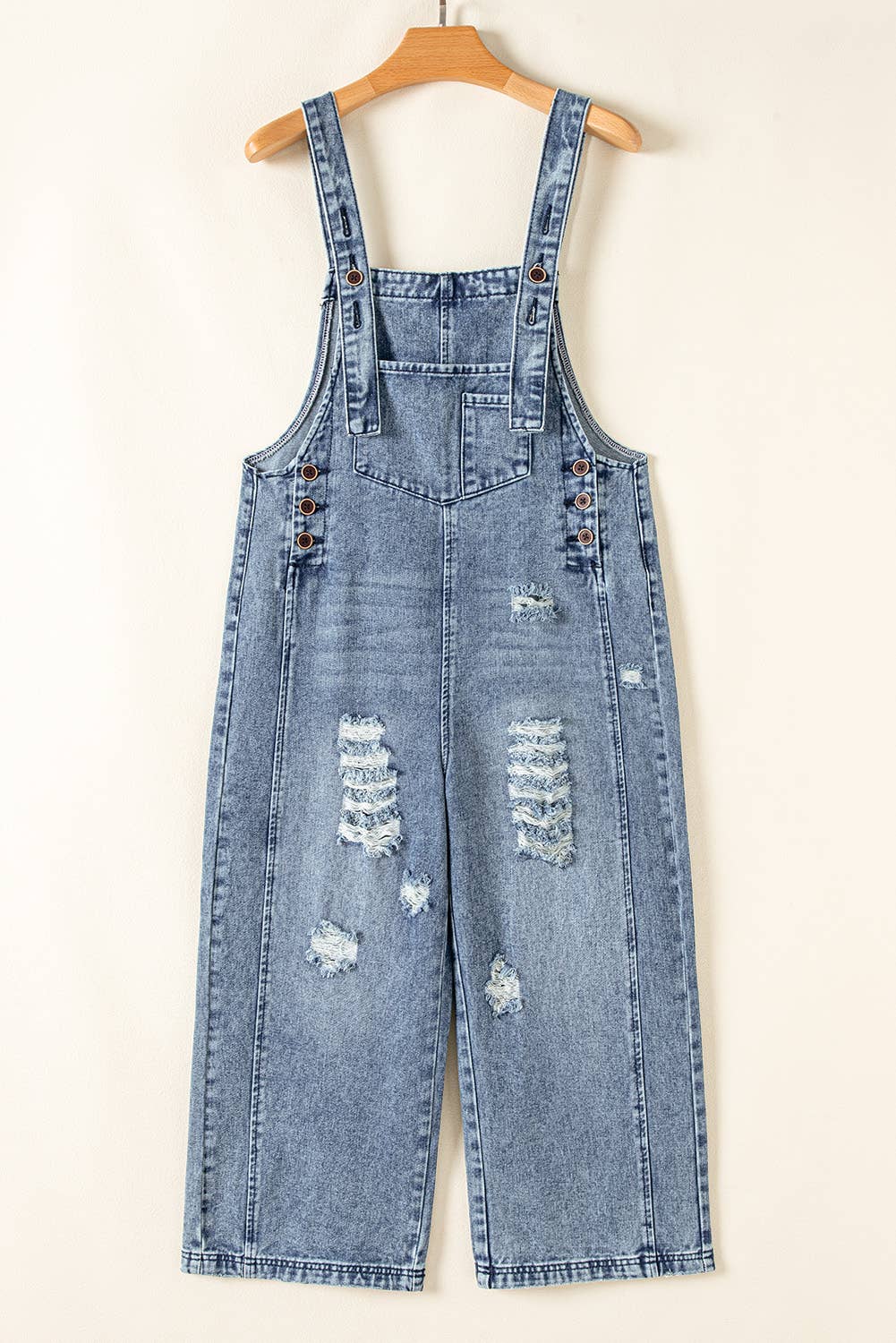 1 the Woman - Distressed Pocketed Wide Leg Capri Denim Overall | 2 Colors