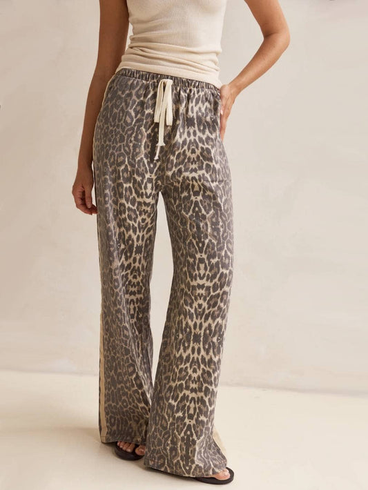 Rosa Clothing - Effortless &  chic Leopard print stripe bar long pants
