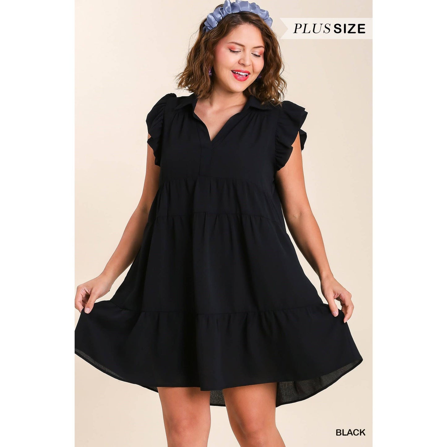 Tiered Short Dress with Flutter Sleeves