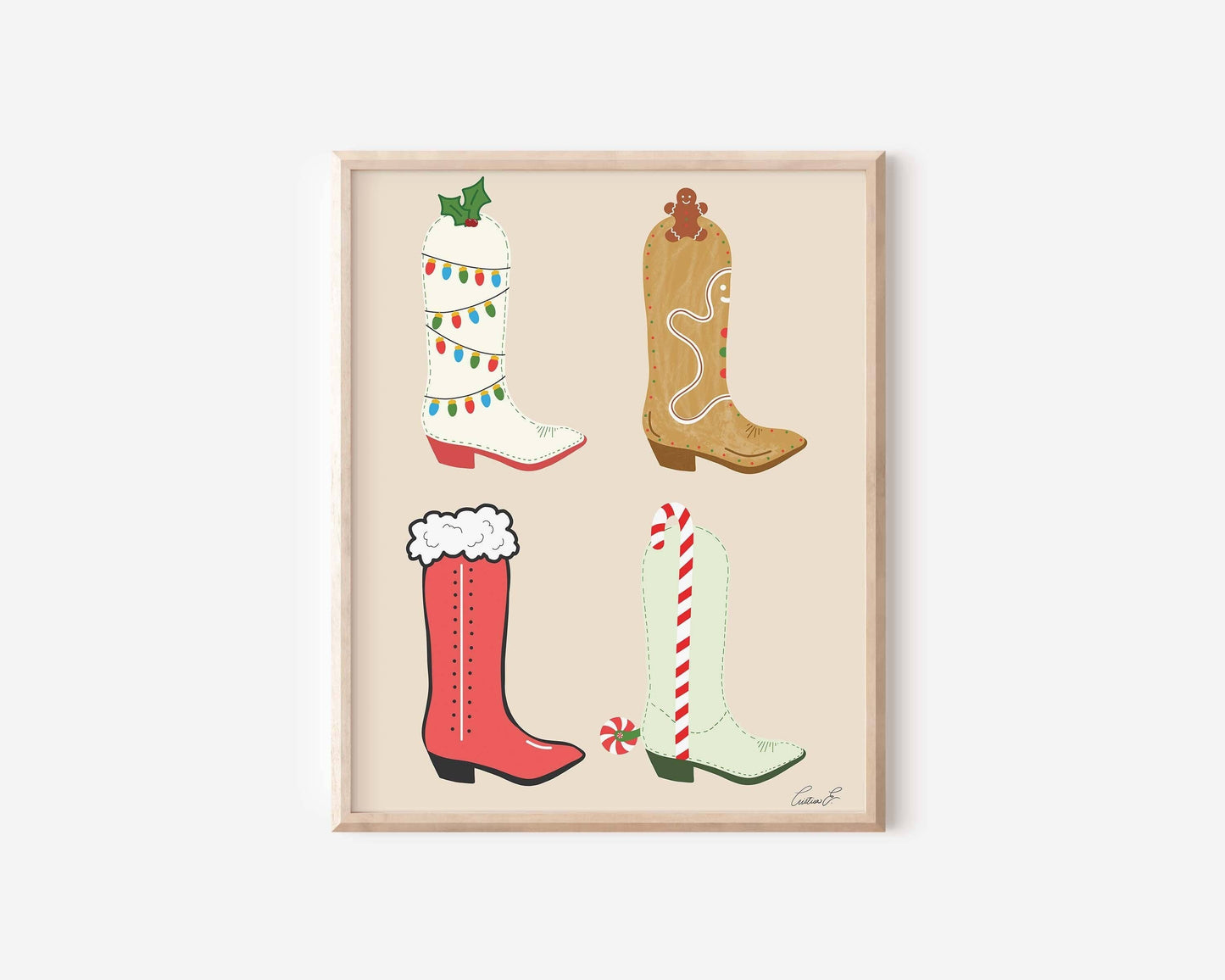 Christmas Cowboy Boots Wall Art Print | Texmas Art