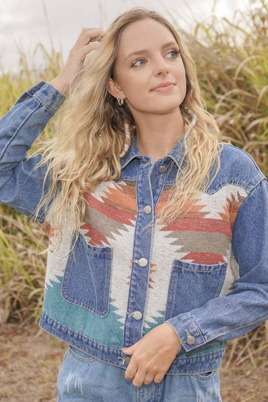 Miss Sparkling - Denim Jacket with contrast fabric