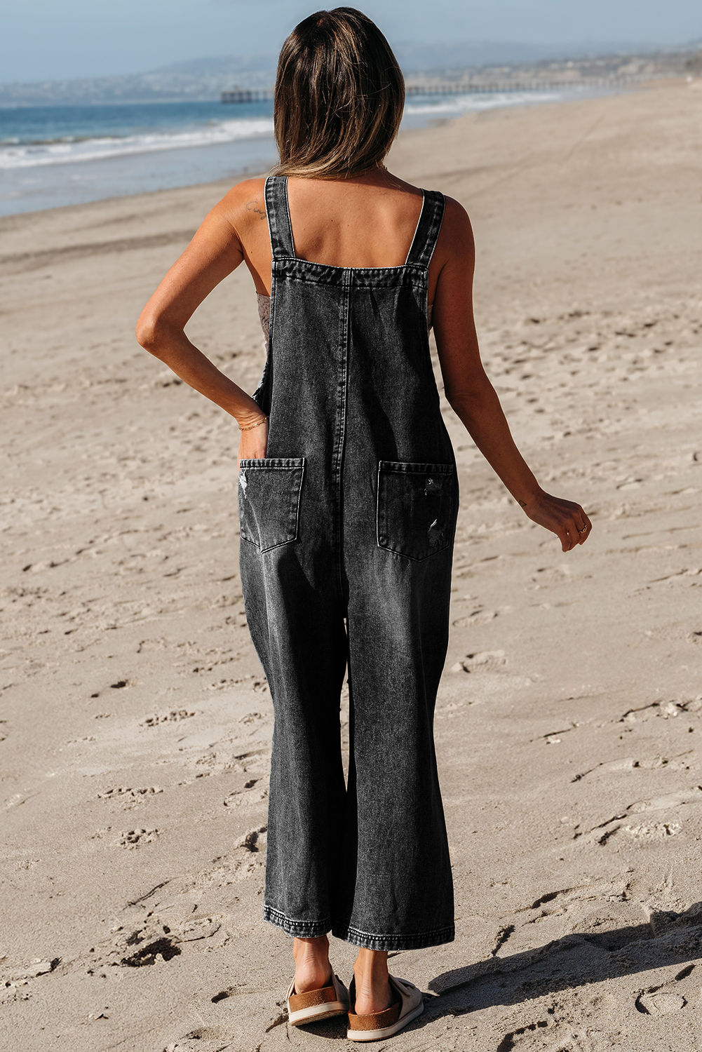 1 the Woman - Distressed Pocketed Wide Leg Capri Denim Overall | 2 Colors