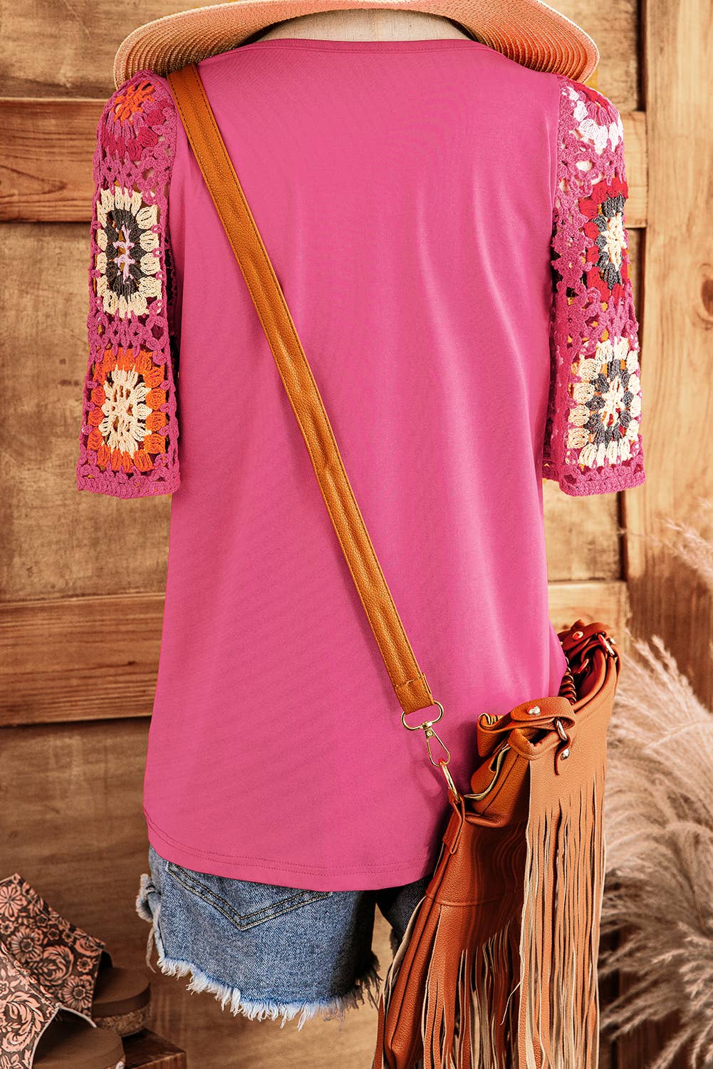fashionworks -  Fashion-W Floral Crochet Short Sleeve Top*S-XL