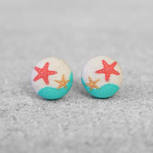 Beach Fabric Button Earrings