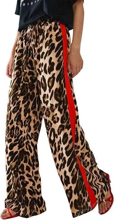 Rosa Clothing - Leopard Print Patchwork Elegant Wide-Leg Women's Pants