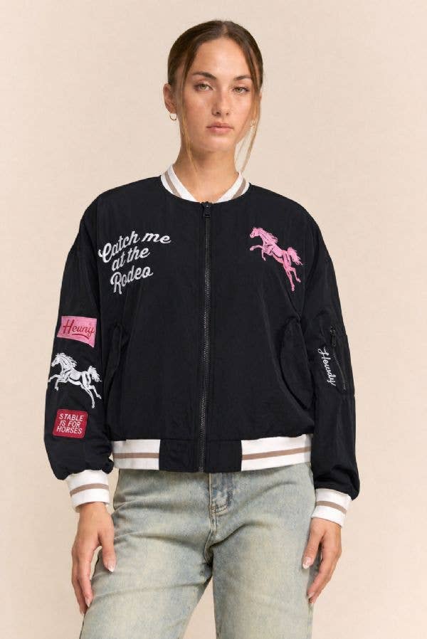 Davi & Dani - Retro Rodeo Embroidered Bomber Jacket