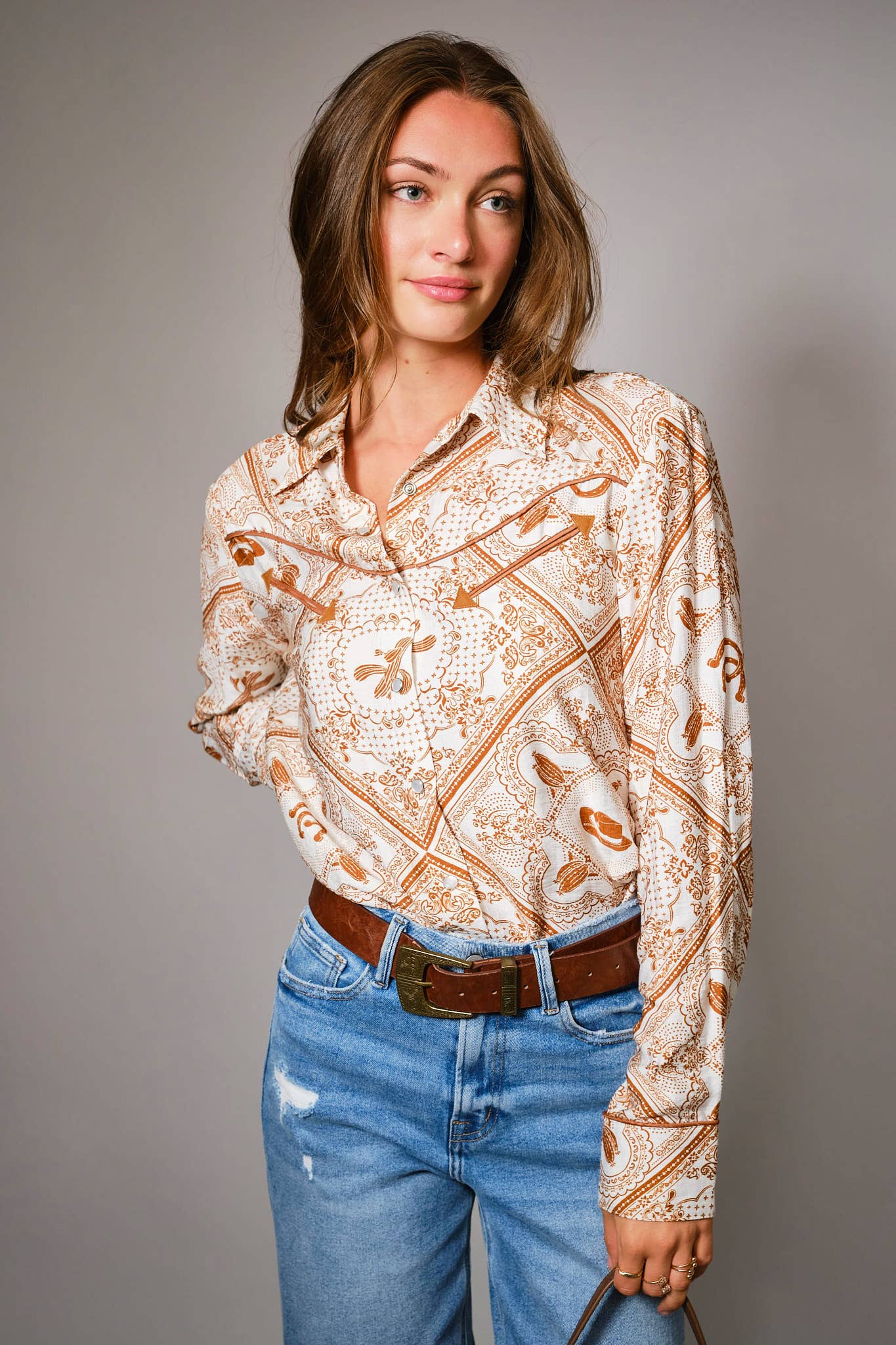 Blue B - 36841T - Western Printed Long Sleeve Button-Up Shirt