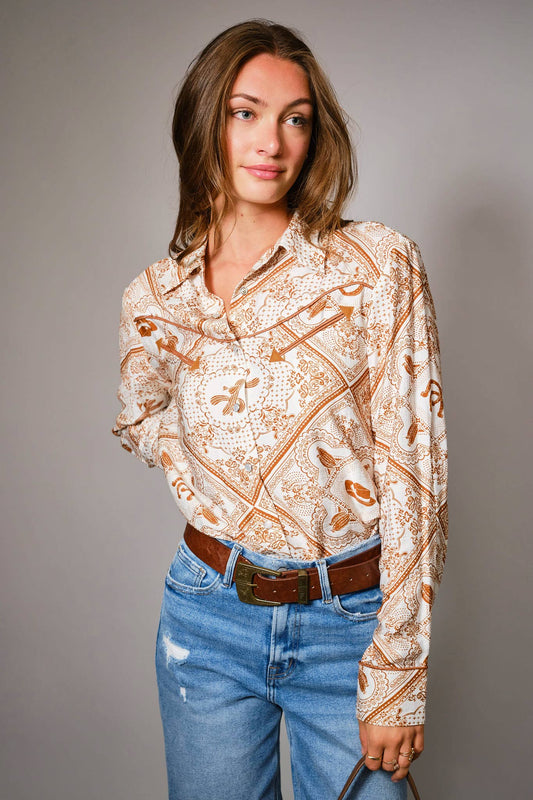 Blue B - 36841T - Western Printed Long Sleeve Button-Up Shirt