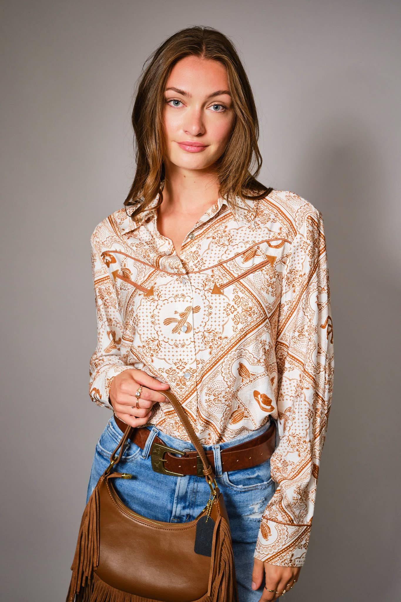 Blue B - 36841T - Western Printed Long Sleeve Button-Up Shirt