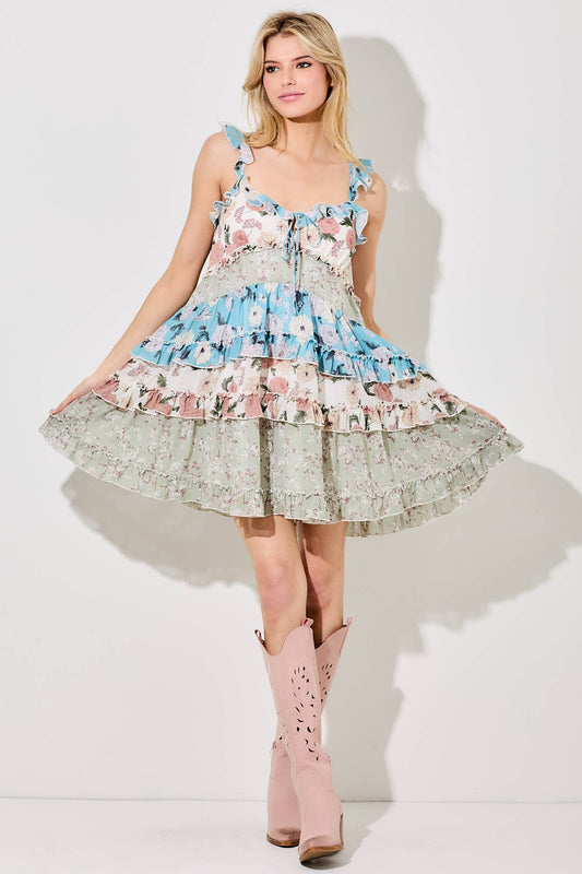 Baevely by Wellmade USA - FLORAL TIERED MINI DRESS