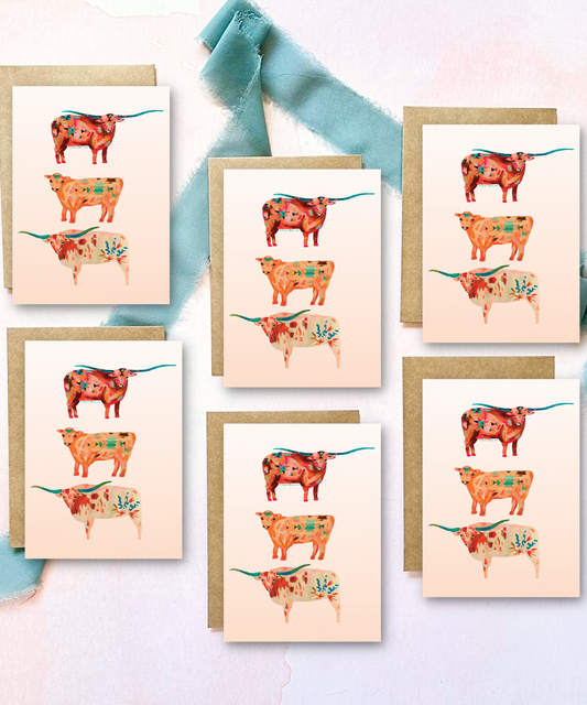 Mini Western Texas Longhorn and Cattle Card Set