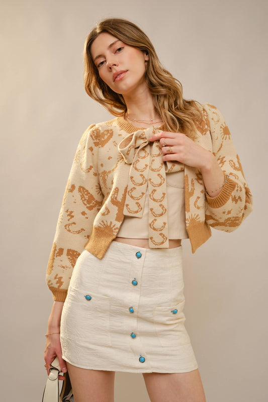 Blue B - 37767W - Western Motif Tie Front Cardigan
