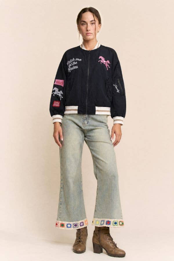 Davi & Dani - Retro Rodeo Embroidered Bomber Jacket