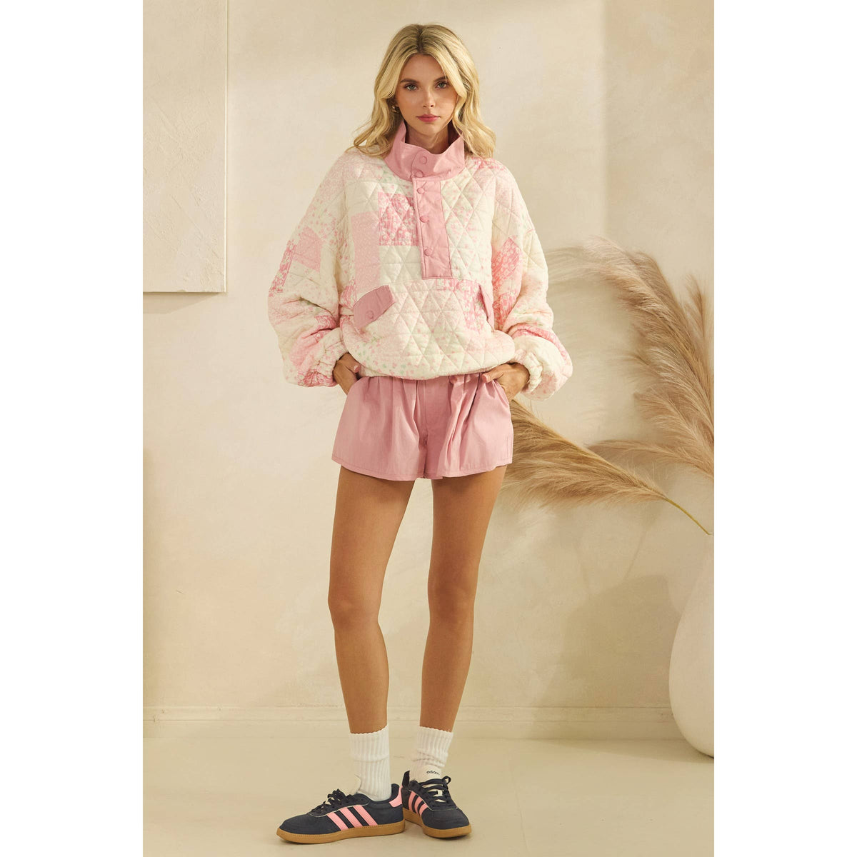 Veveret - Textured Contrast printed Quarterzip Sweater