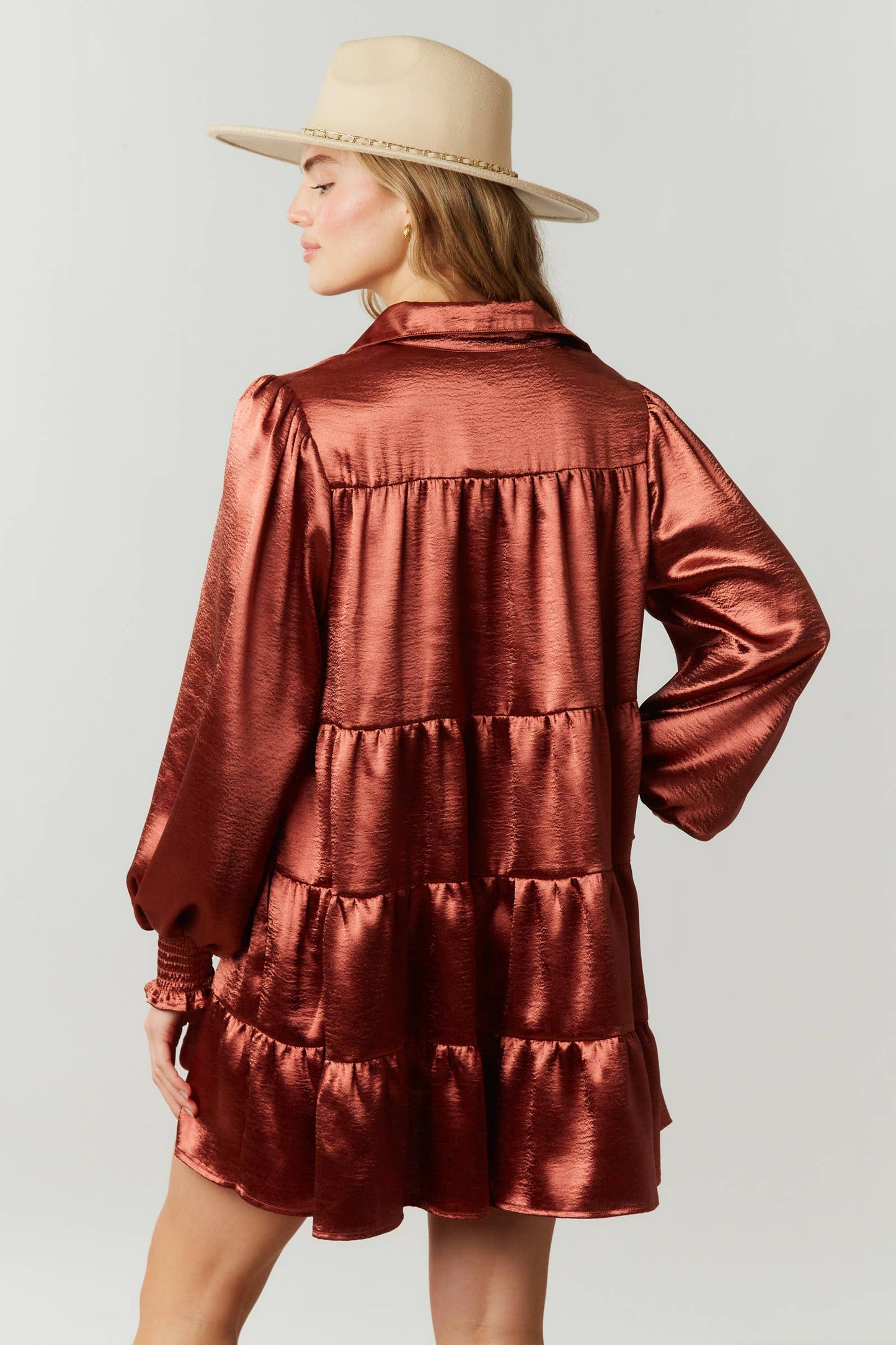 Satin Shirt Dress with Tiered Bottom