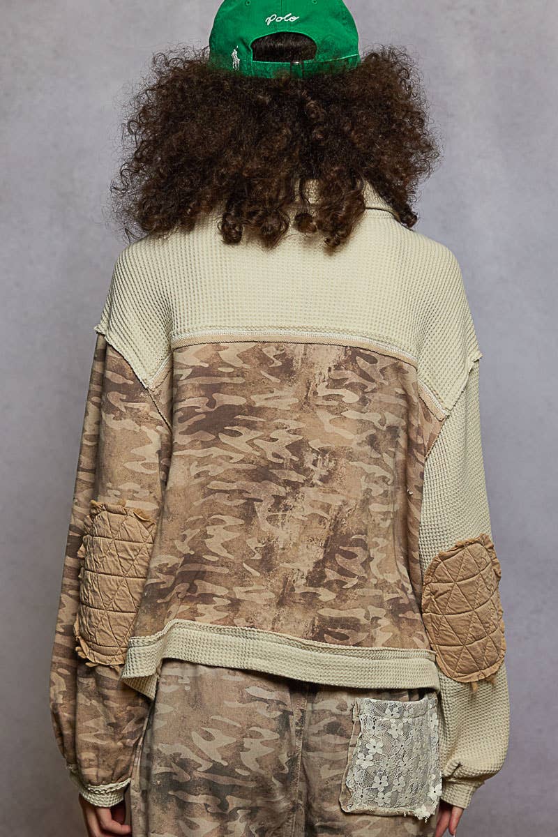 Pol Clothing - Floral Animal Print Contrast Color Block Quilted Jacket