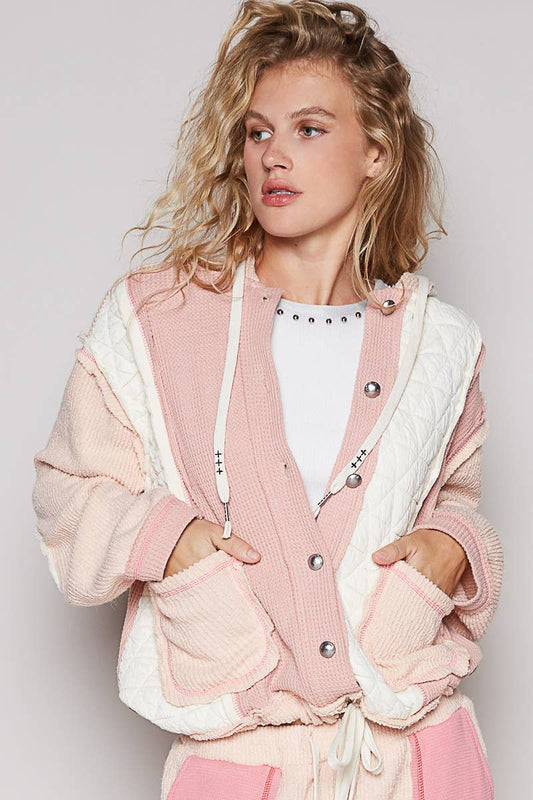 Pol Clothing - Cut sew multi fabric hooded button down combo shacket SALE