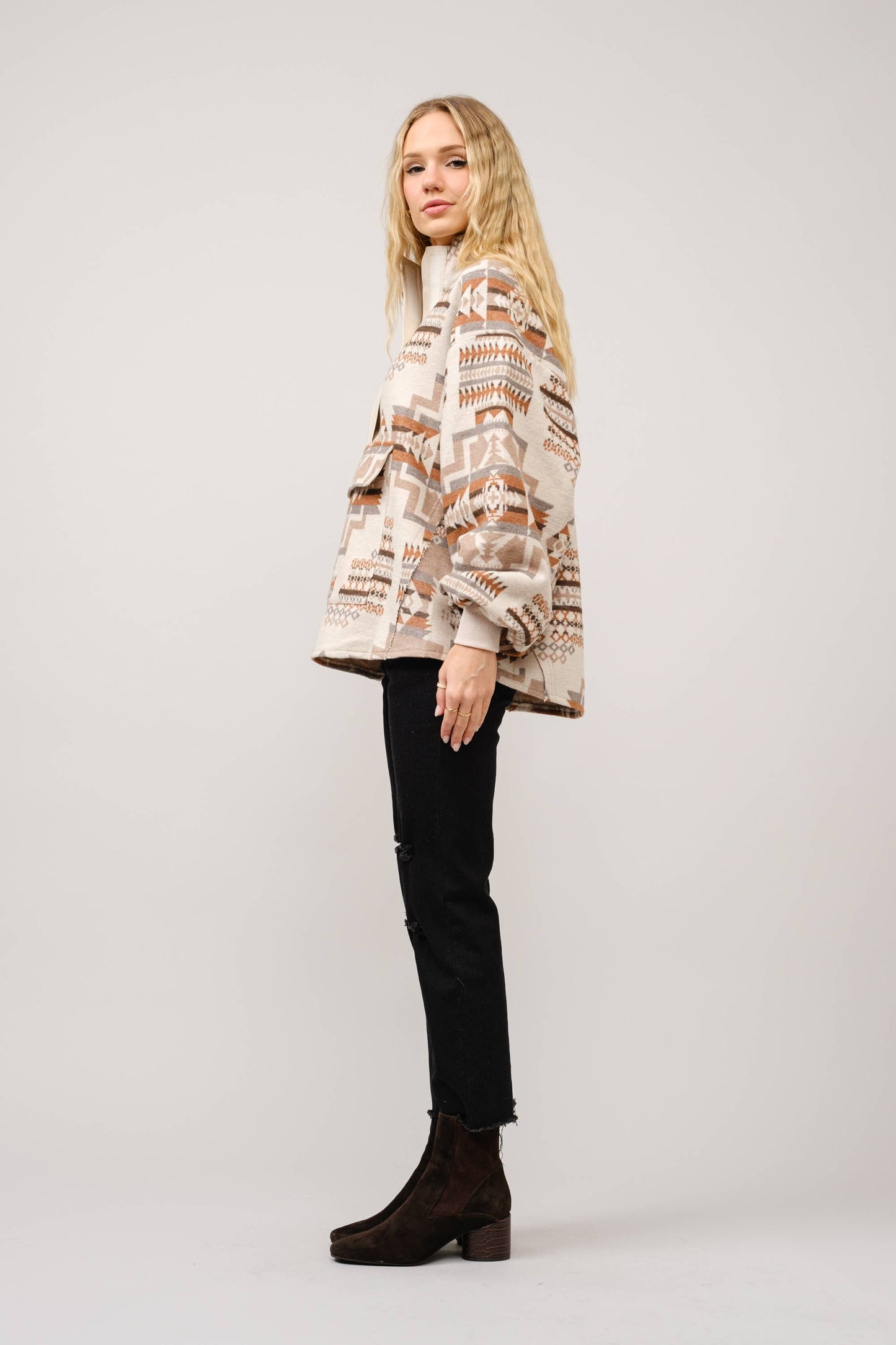 Blue B - 33097J - Aztec Jacquard Mock Neck Pullover